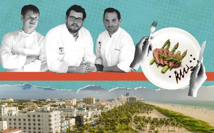 Major Food Group partners Rich Torrisi, Jeff Zalaznick and Mario Carbone over Miami/Miami Beach (Getty, iStock)